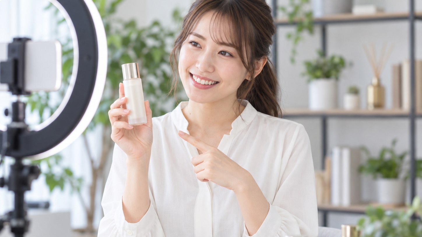 ライブ配信で商品を紹介する現場のイメージ